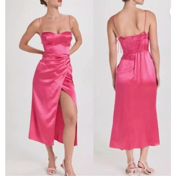 Reformation pink Marguerite silk midi dress in Flambé NWT $328 - Picture 6 of 11
